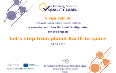 Nacionalna oznaka kvalitete za eTwinning projekt “Let’s Step From Planet Earth To Space”